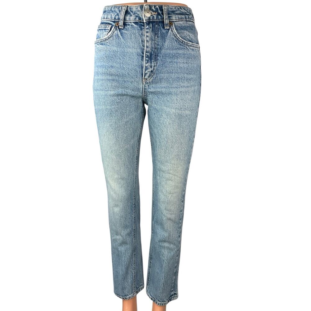Zara Women's Blue Light Wash High Waisted Straight Tapered Ankle Denim Jeans 4